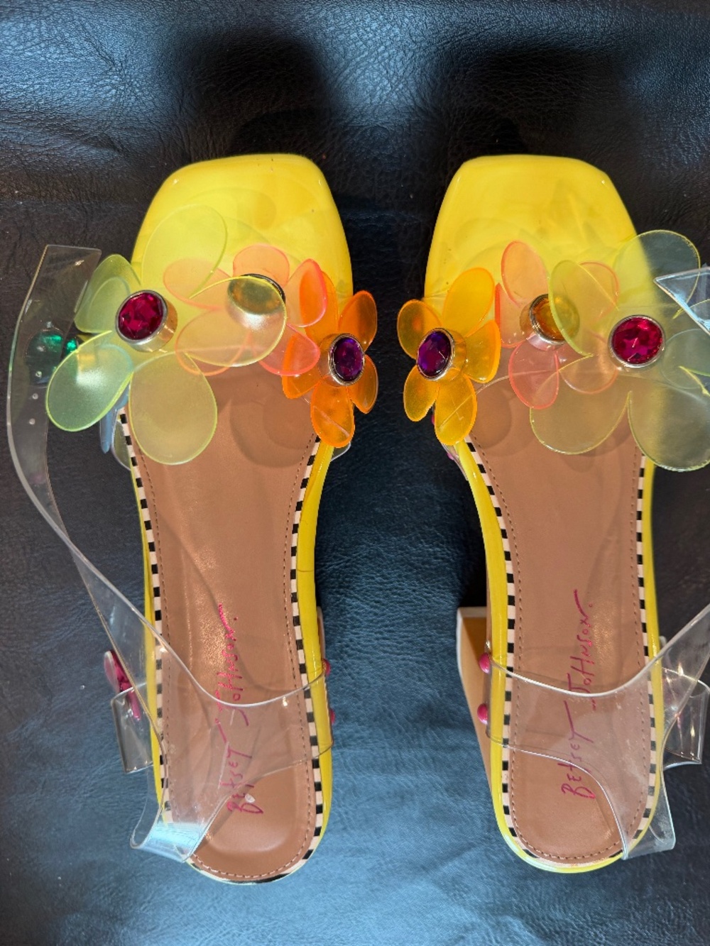 Betsey Johnson Alanni Heeled Sandals Yellow Floral and Gem Embellished 8